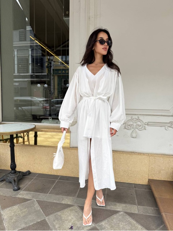 Літня сукня міні+накидка молочного кольору 33430