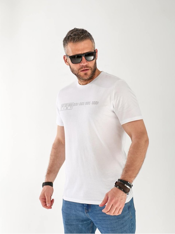 Чоловіча футболка з цифрами білого кольору 33449