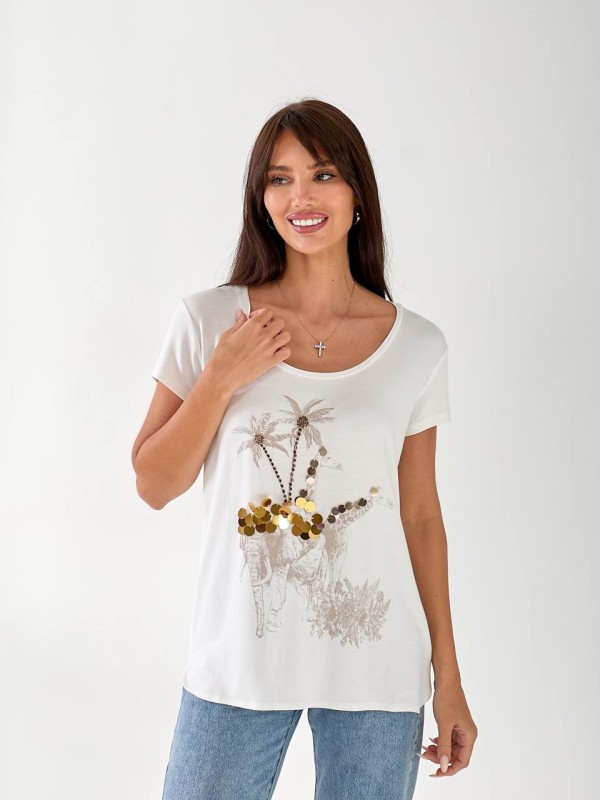 Жіноча футболка з малюнком білого кольору 33450