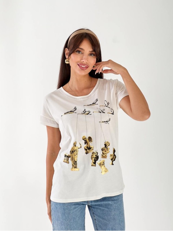 Жіноча футболка з малюнком білого кольору 33451