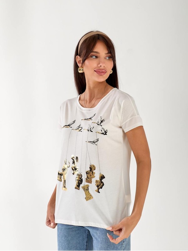 Жіноча футболка з малюнком білого кольору 33451