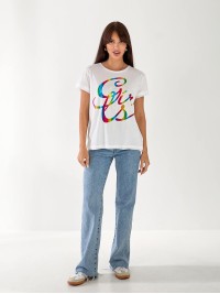 Жіноча базова футболка з написом білого кольору 33453