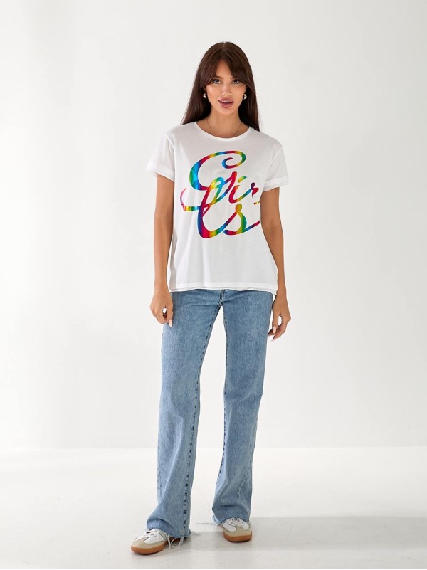 Жіноча базова футболка з написом білого кольору 33453