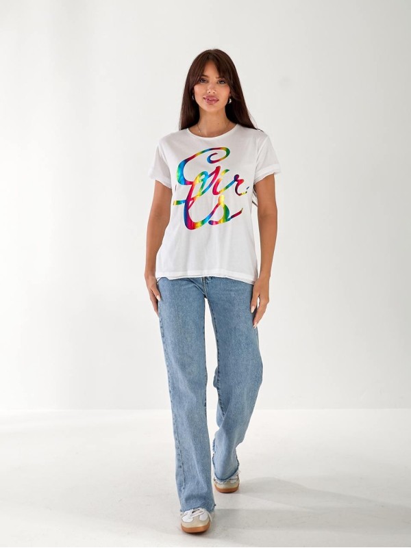 Жіноча базова футболка з написом білого кольору 33453