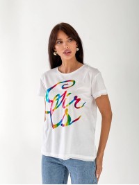 Жіноча базова футболка з написом білого кольору 33453