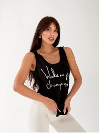 Майка базова жіноча з написом чорного кольору 33454