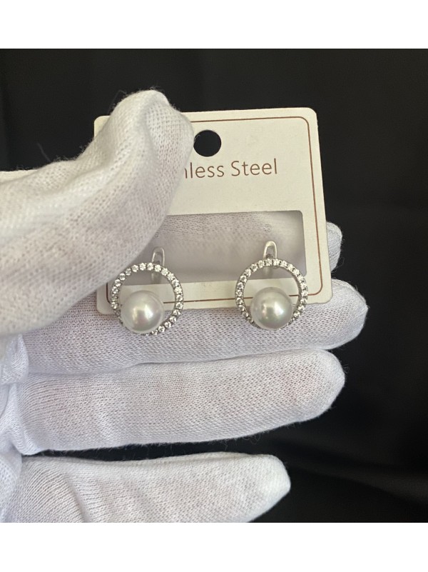 Сережки Перлина англійський замок срібного кольору 33456