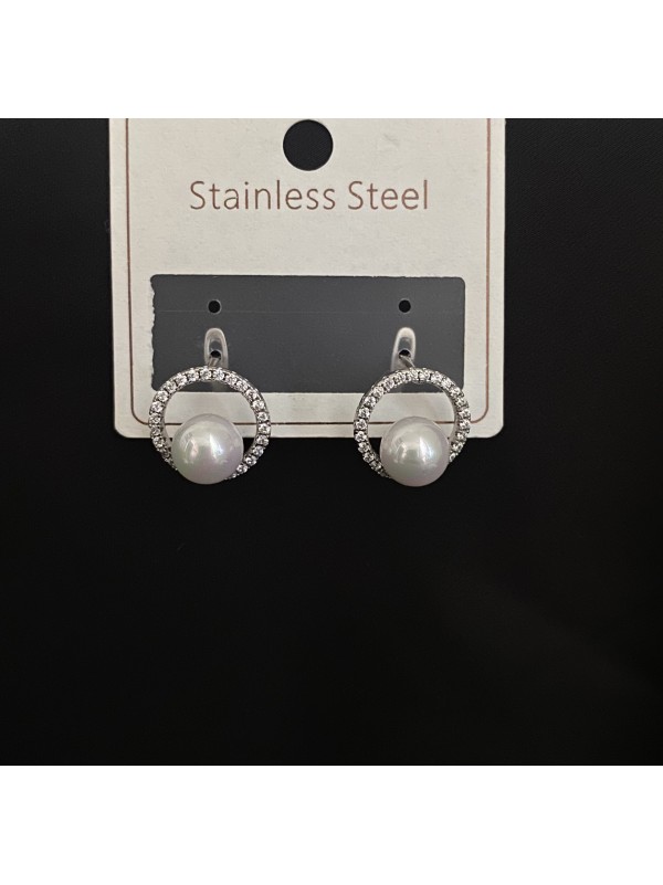 Сережки Перлина англійський замок срібного кольору 33456