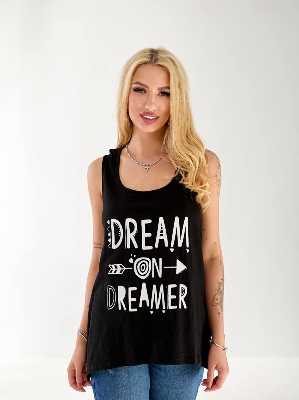 Майка подовжена жіноча з написом чорного кольору 33461