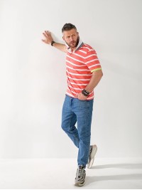 Чоловіча футболка поло в смужку помаранчевого кольору 33462