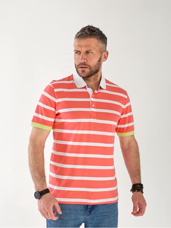 Чоловіча футболка поло в смужку помаранчевого кольору 33462