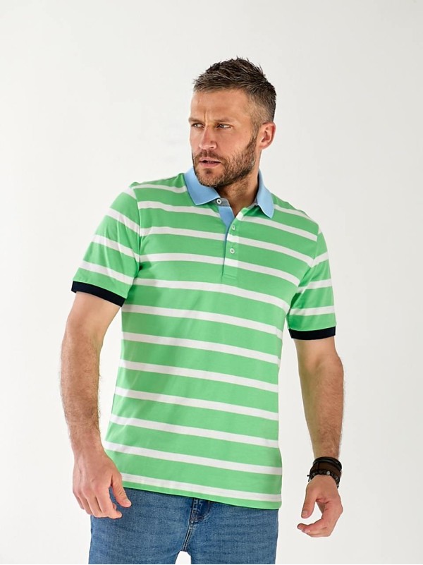 Чоловіча футболка поло в смужку зеленого кольору 33463