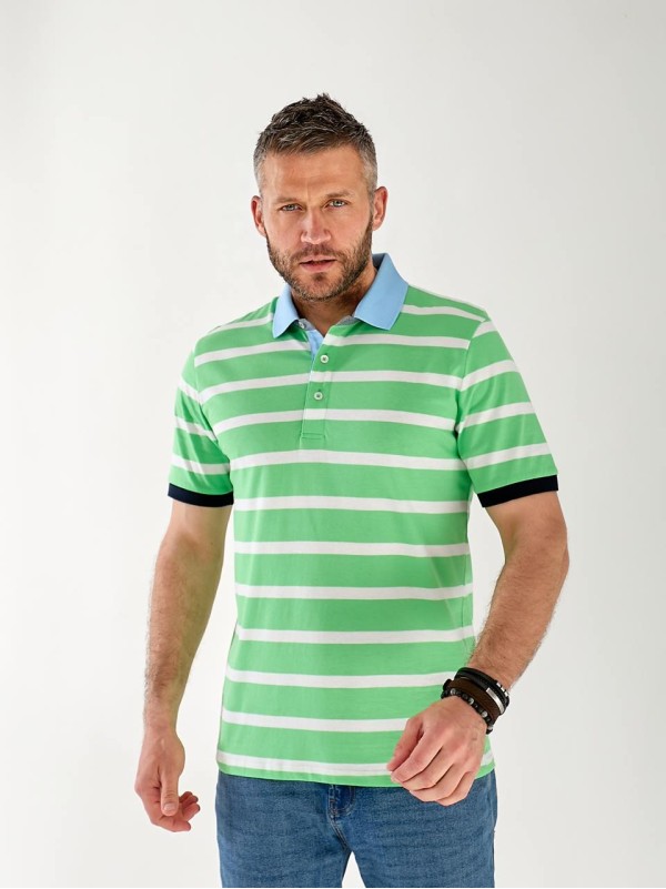 Чоловіча футболка поло в смужку зеленого кольору 33463
