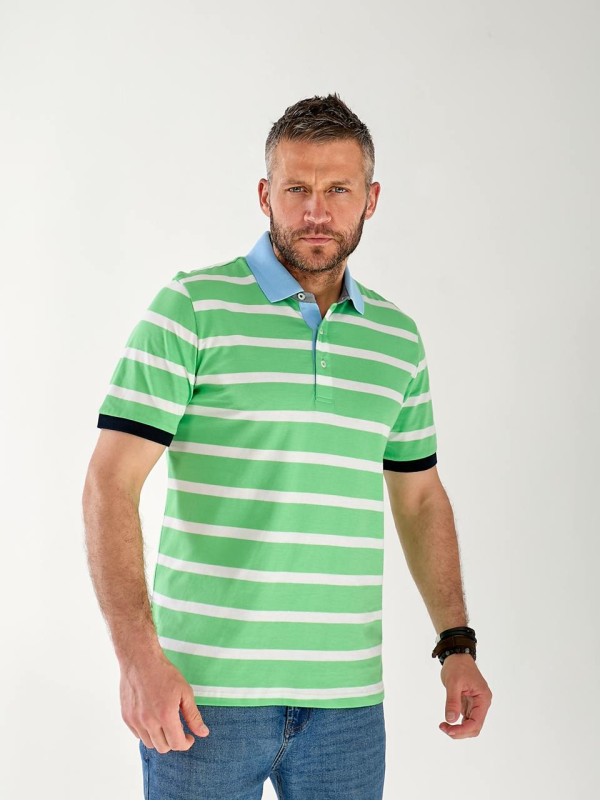 Чоловіча футболка поло в смужку зеленого кольору 33463