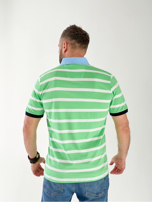 Чоловіча футболка поло в смужку зеленого кольору 33463