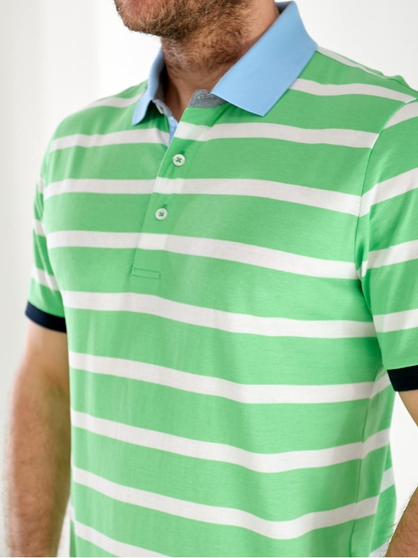 Чоловіча футболка поло в смужку зеленого кольору 33463