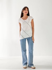 Жіноча базова футболка зі смужкою білого кольору 33465