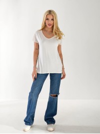 Жіноча футболка з сіткою на плечах білого кольору 33466