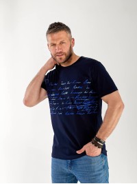 Чоловіча футболка з написом синього кольору 33468