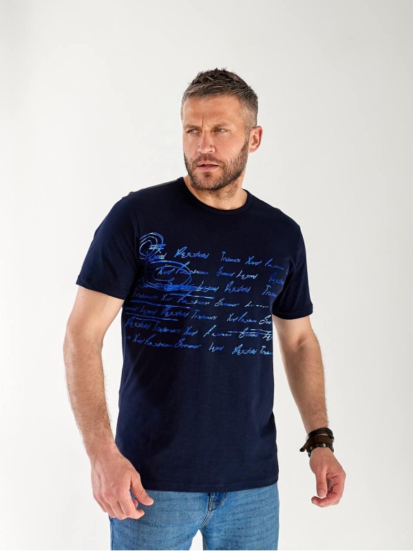 Чоловіча футболка з написом синього кольору 33468