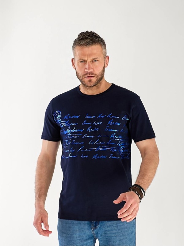 Чоловіча футболка з написом синього кольору 33468