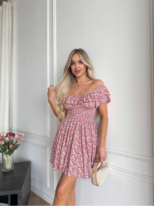 Літня сукня міні пудрового кольору 33477