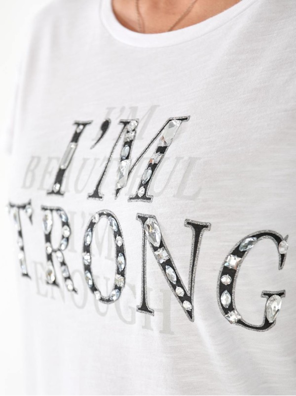 Жіноча футболка з написом бiлого кольору 33486