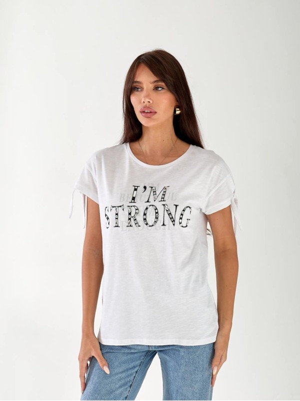 Жіноча футболка з написом бiлого кольору 33486