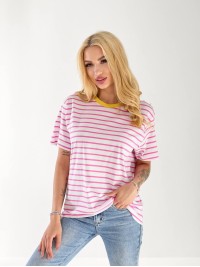 Жіноча базова футболка у смужку білого кольору 33488