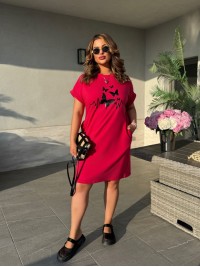 Жіноча літня сукня з малюнком малинового кольору 33490