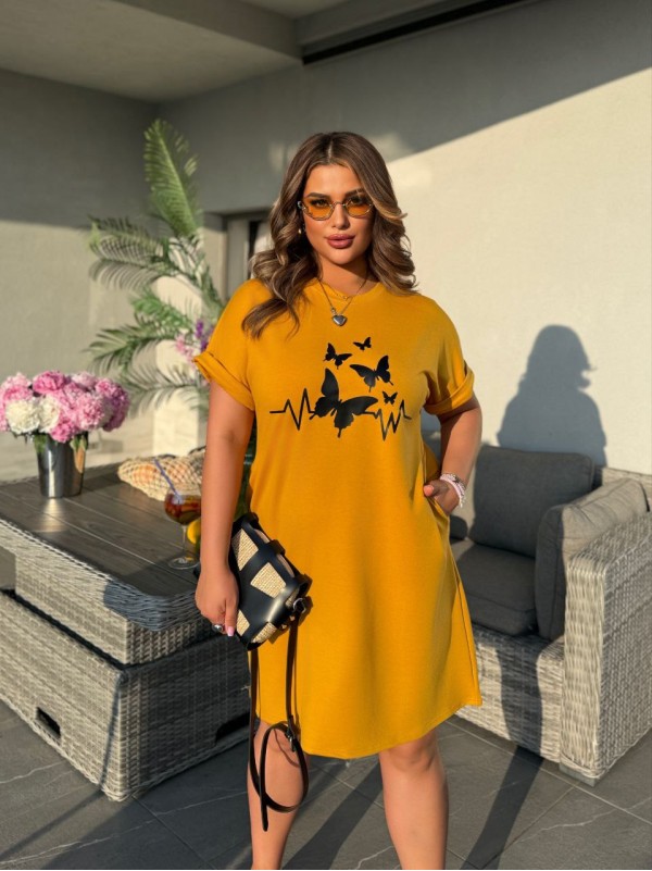 Жіноча літня сукня з малюнком жовтого кольору 33493