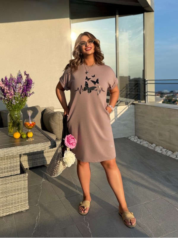 Жіноча літня сукня з малюнком пудрового кольору 33494