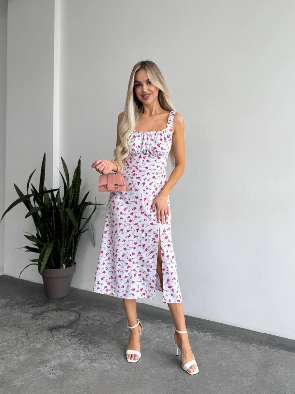 Жіноче літня сукня в квітку молочного кольору 33498