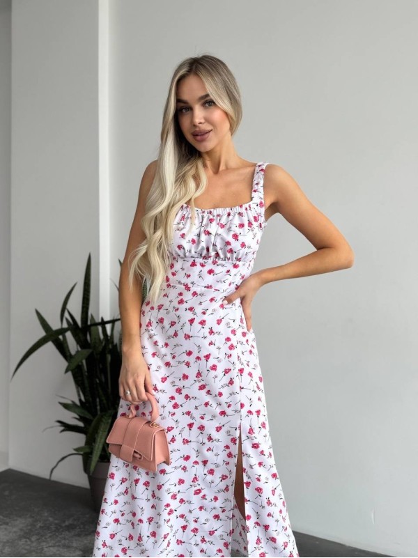 Жіноче літня сукня в квітку молочного кольору 33498