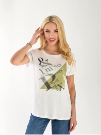 Жіноча бавовняна футболка з паєтками білого кольору 33504