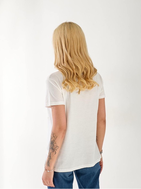 Жіноча бавовняна футболка з паєтками білого кольору 33504