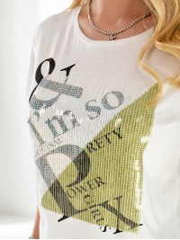 Жіноча бавовняна футболка з паєтками білого кольору 33504