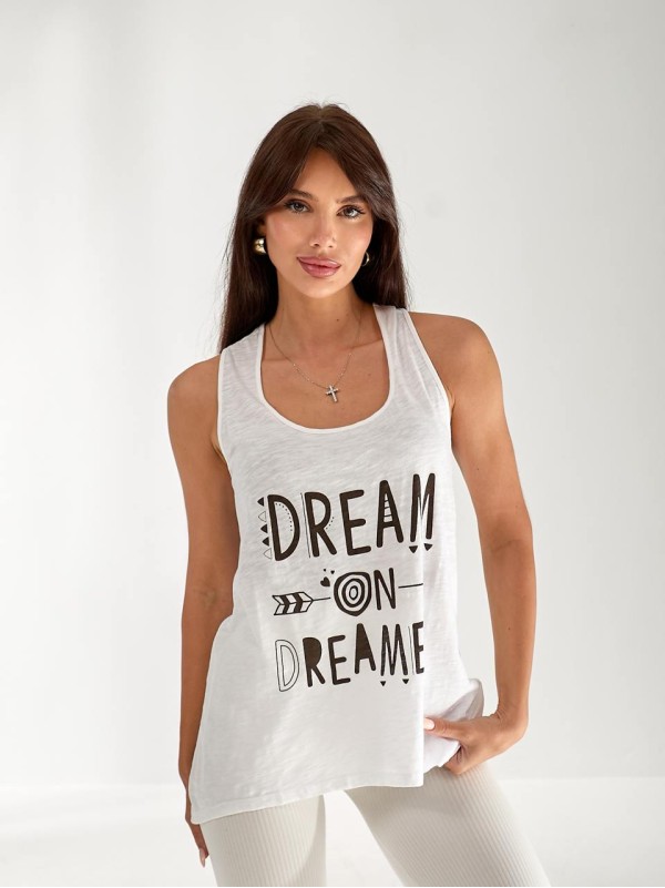 Майка подовжена жіноча з написом бiлого кольору 33505