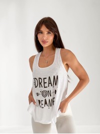 Майка подовжена жіноча з написом бiлого кольору 33505