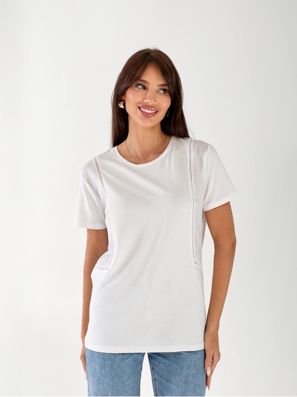 Жіноча футболка з сіточкою з боків білого кольору 33508