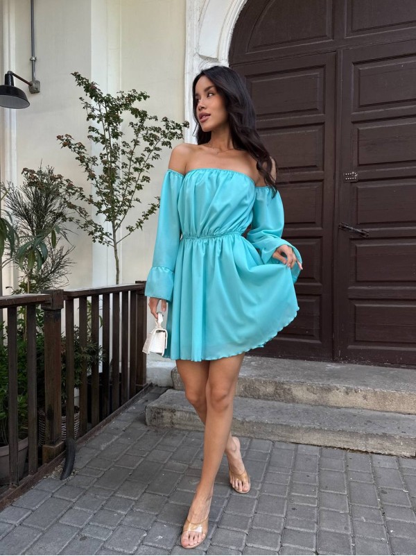 Літня сукня з відкритими плечима бірюзового кольору 33514