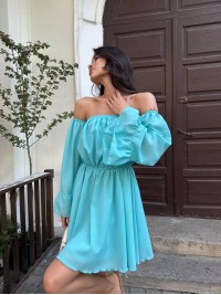 Літня сукня з відкритими плечима бірюзового кольору 33514