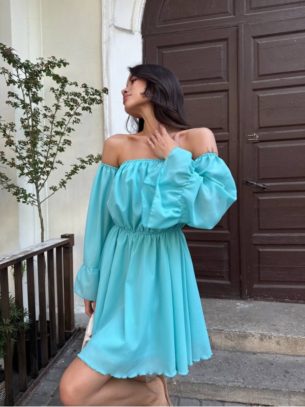 Літня сукня з відкритими плечима бірюзового кольору 33514