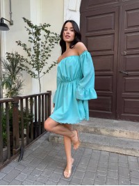 Літня сукня з відкритими плечима бірюзового кольору 33514
