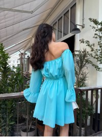 Літня сукня з відкритими плечима бірюзового кольору 33514