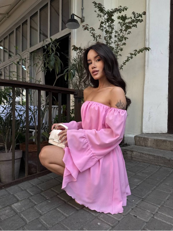 Літня сукня з відкритими плечима рожевого кольору 33518