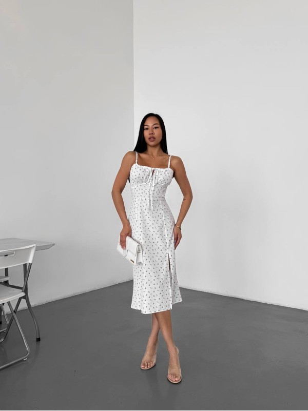 Літня сукня з розрізом молочного кольору 33520