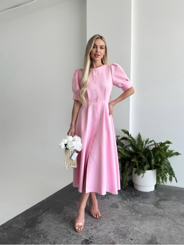 Класична сукня міді на ґудзиках рожевого кольору 33522
