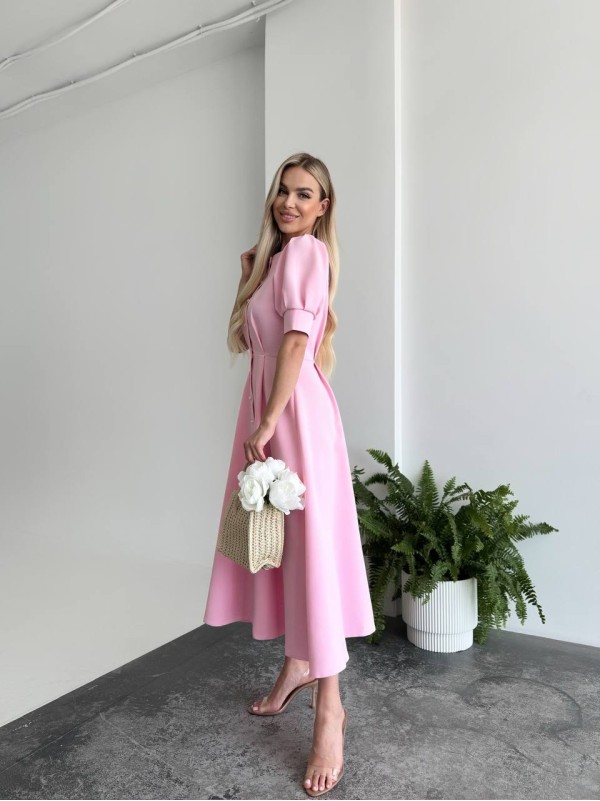 Класична сукня міді на ґудзиках рожевого кольору 33522