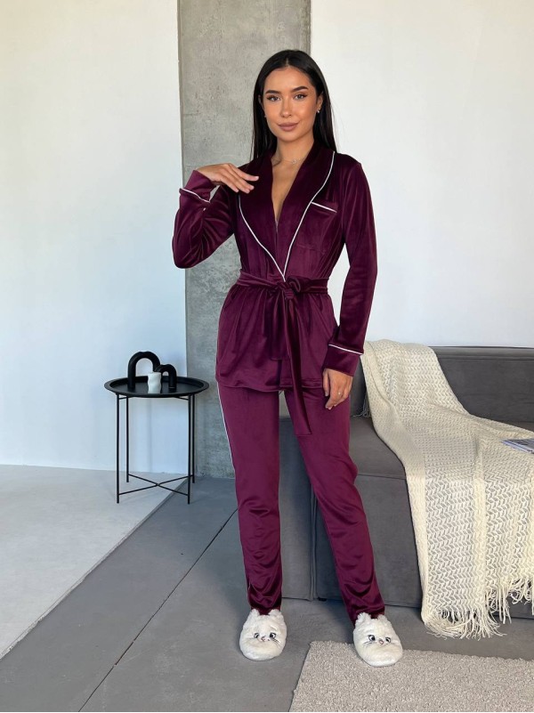 Піжамний костюм бордового кольору 25879 Vo